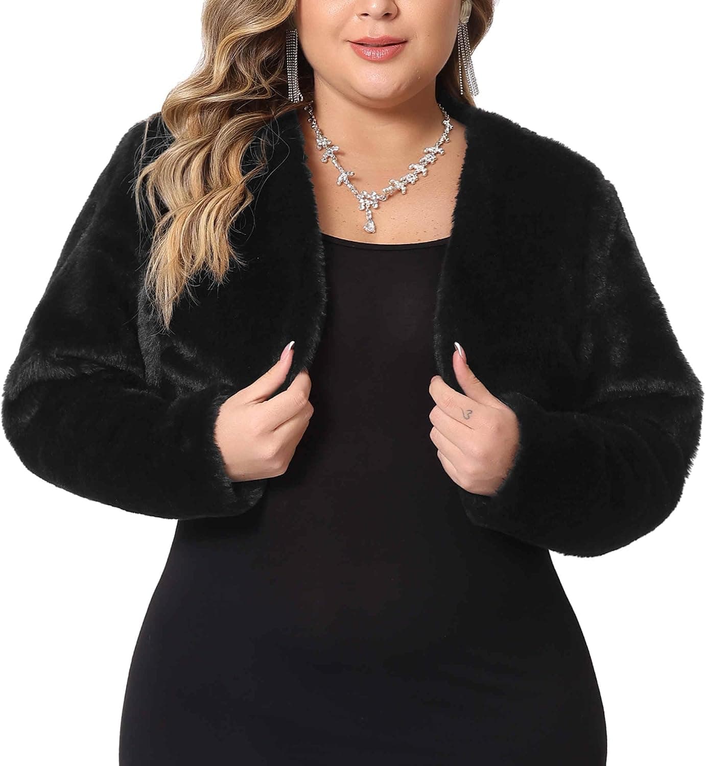 Black plus-size cropped faux-fur bolero β sizes 1Xβ5X