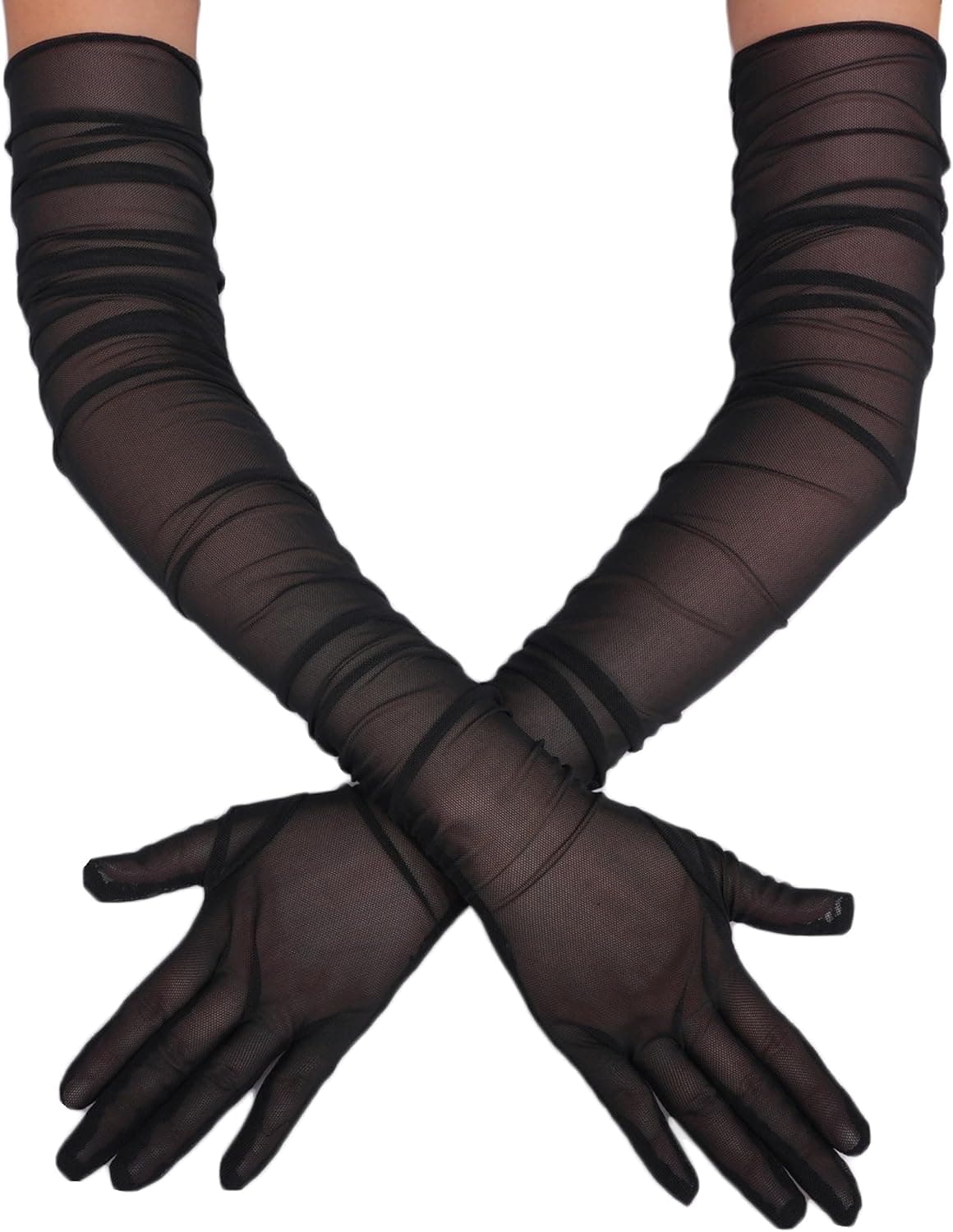 Black sheer tulle mesh opera gloves β one size
