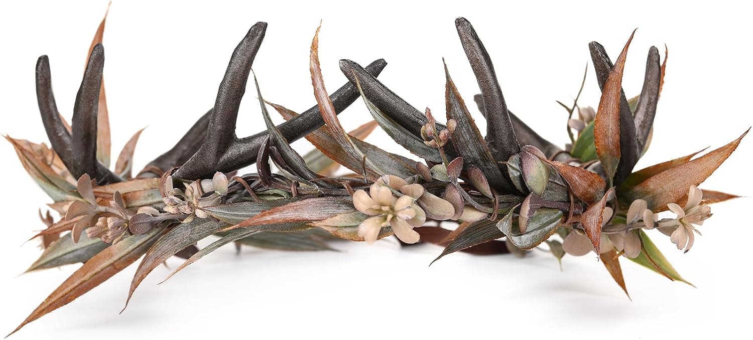 Brown antler-and-leaf woodland crown