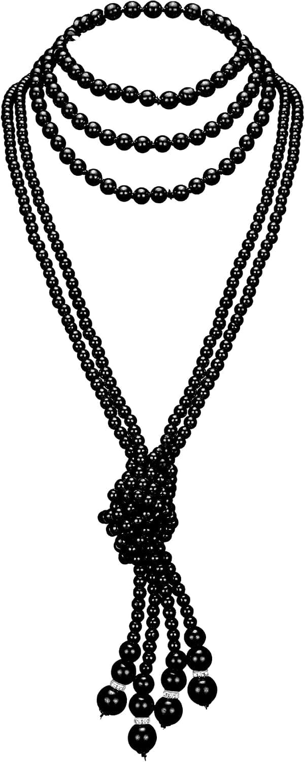 Black long flapper pearl necklace set