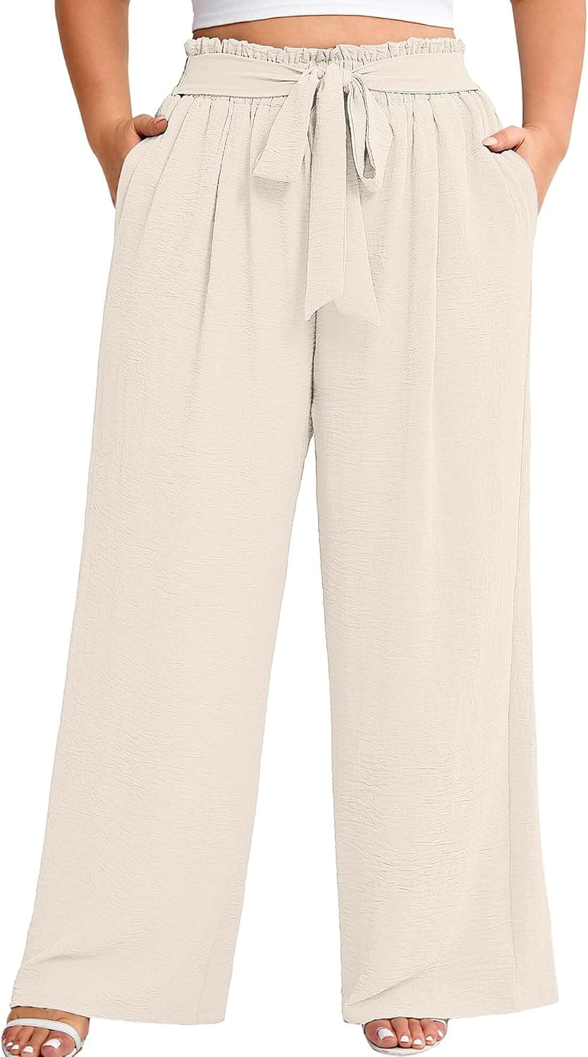 Ivory plus-size wide-leg trousers — up to 5X