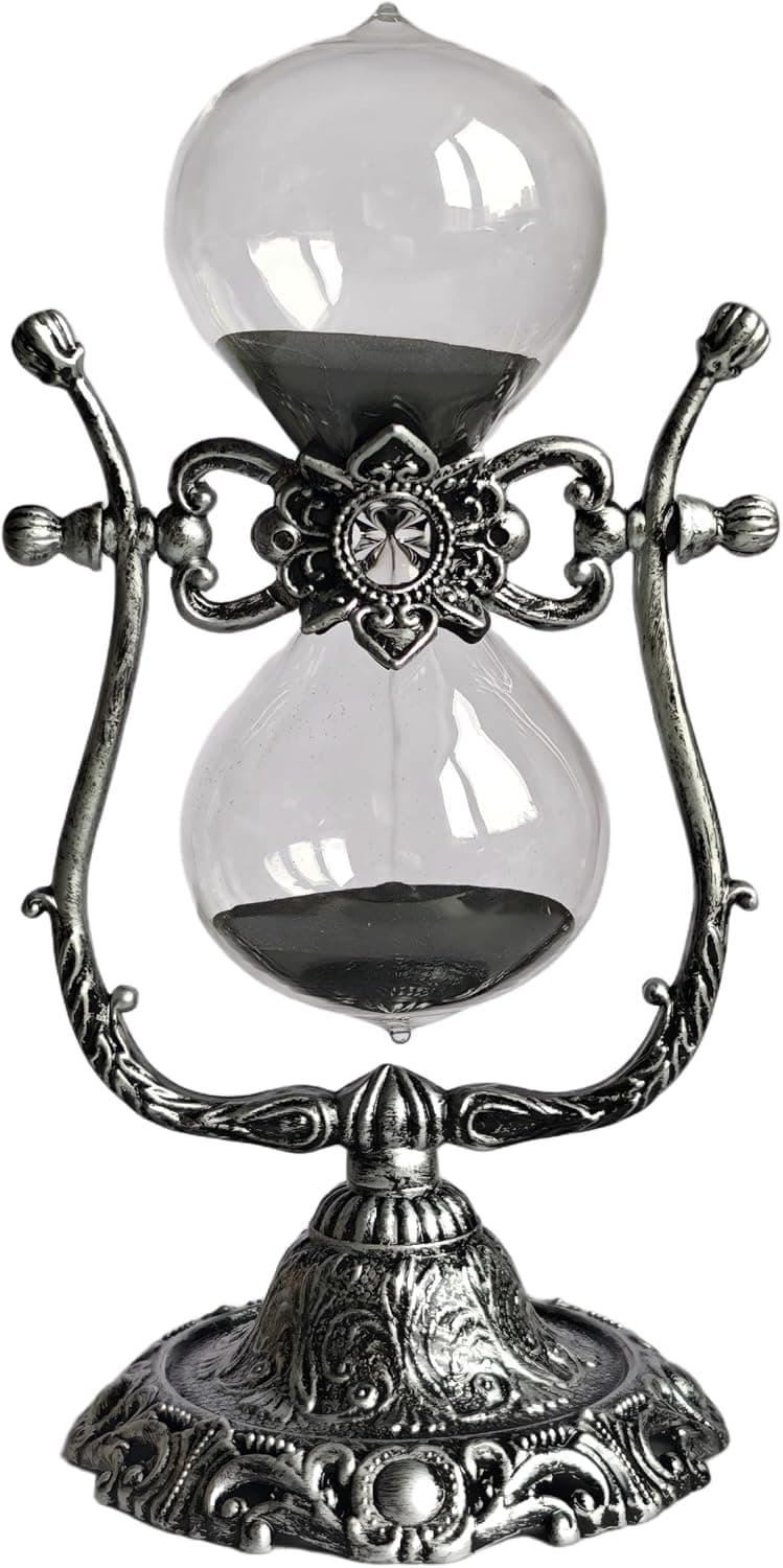 Black-and-silver vintage hourglass prop