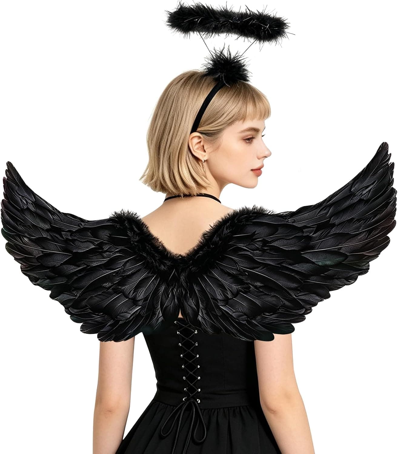 Black feather wings and halo set
