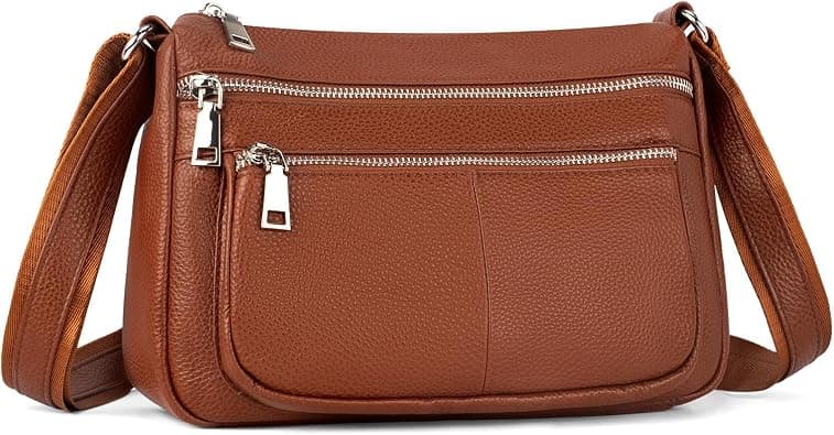 Brown genuine-leather crossbody bag — closest cognac match