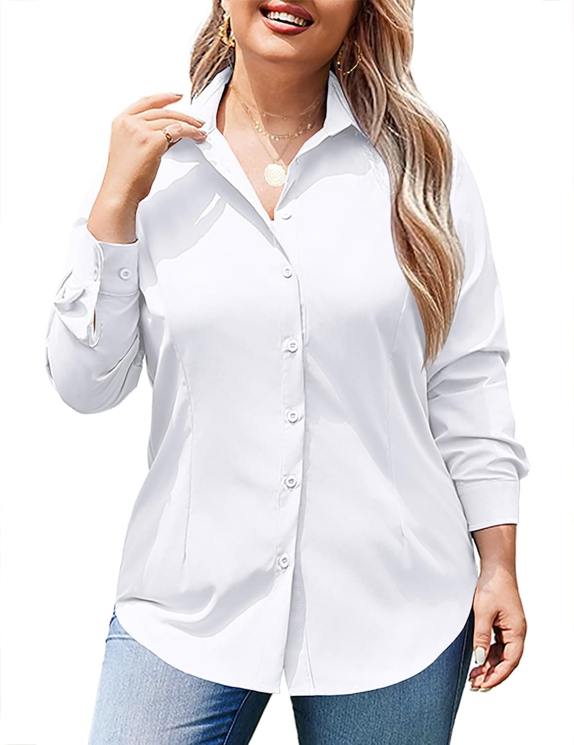 White plus-size collared blouse — up to 26 Plus