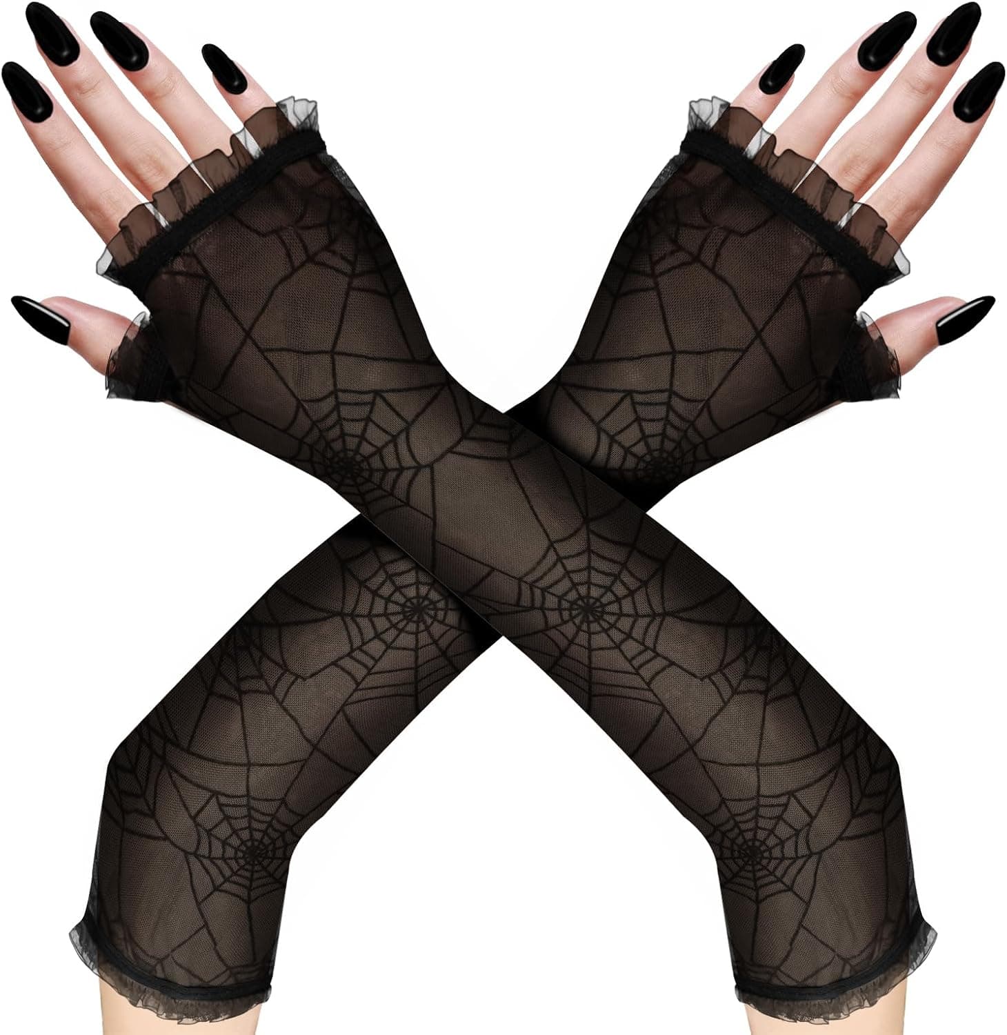 Black spider-web arm warmers