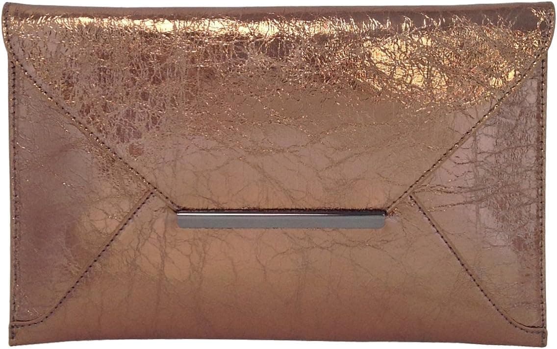 Bronze crushed-metallic envelope clutch β 12 Γ 0.5 Γ 7.5 inches