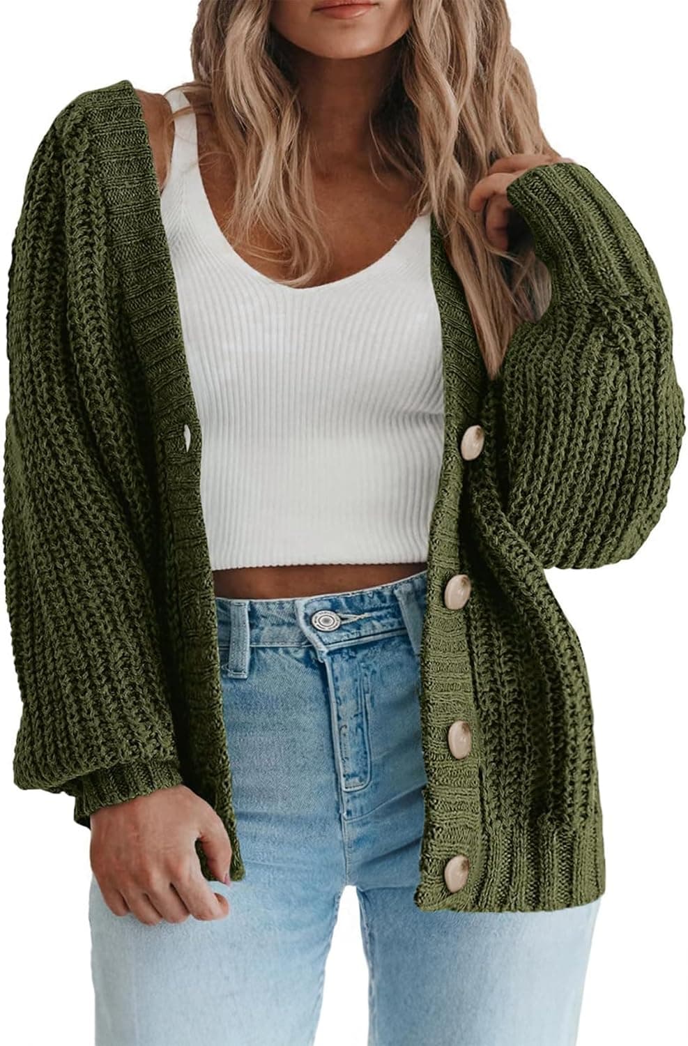 Moss-green plus-size cardigan — up to 5X