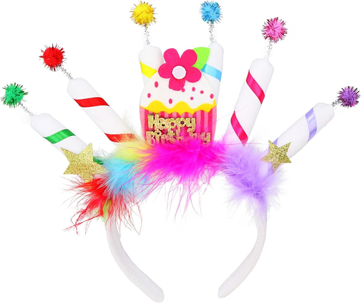Birthday cupcake-and-candles headband