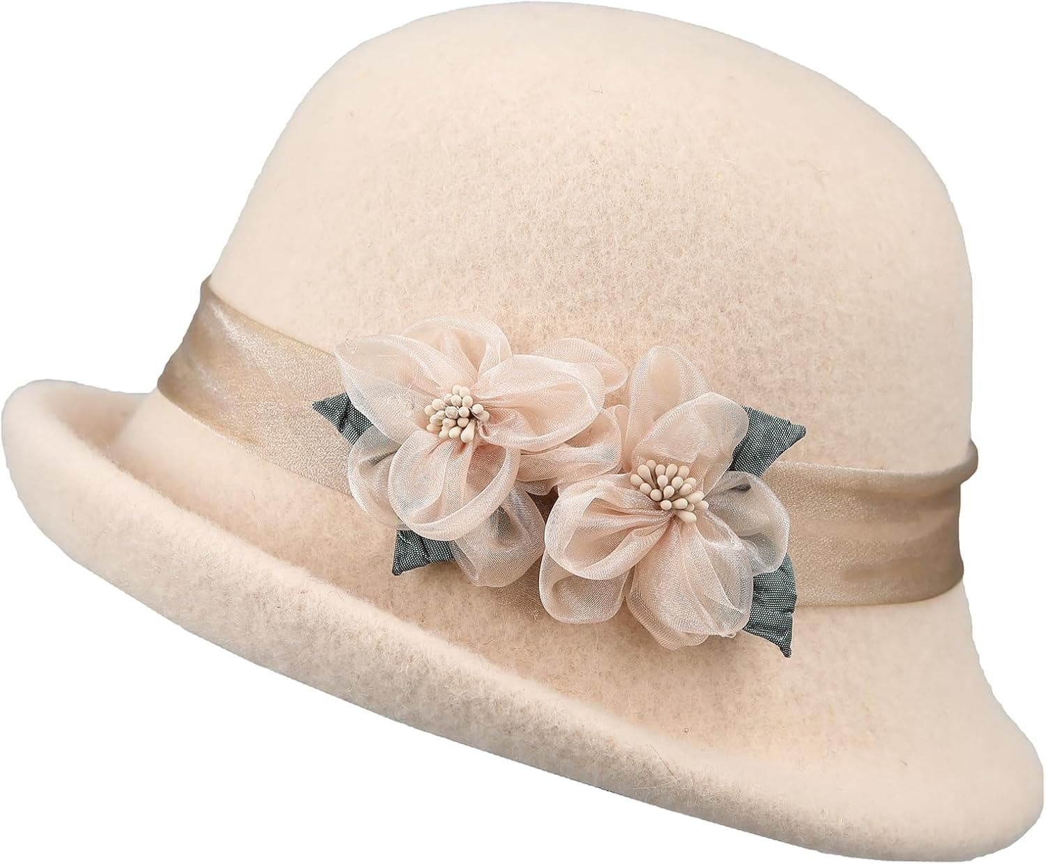 Cream-white flower cloche hat