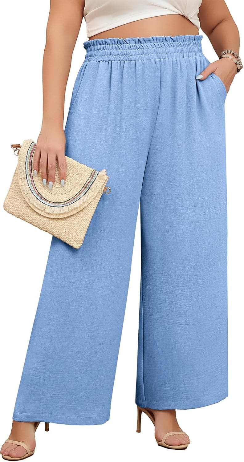 Blue plus-size wide-leg pants — up to 5X