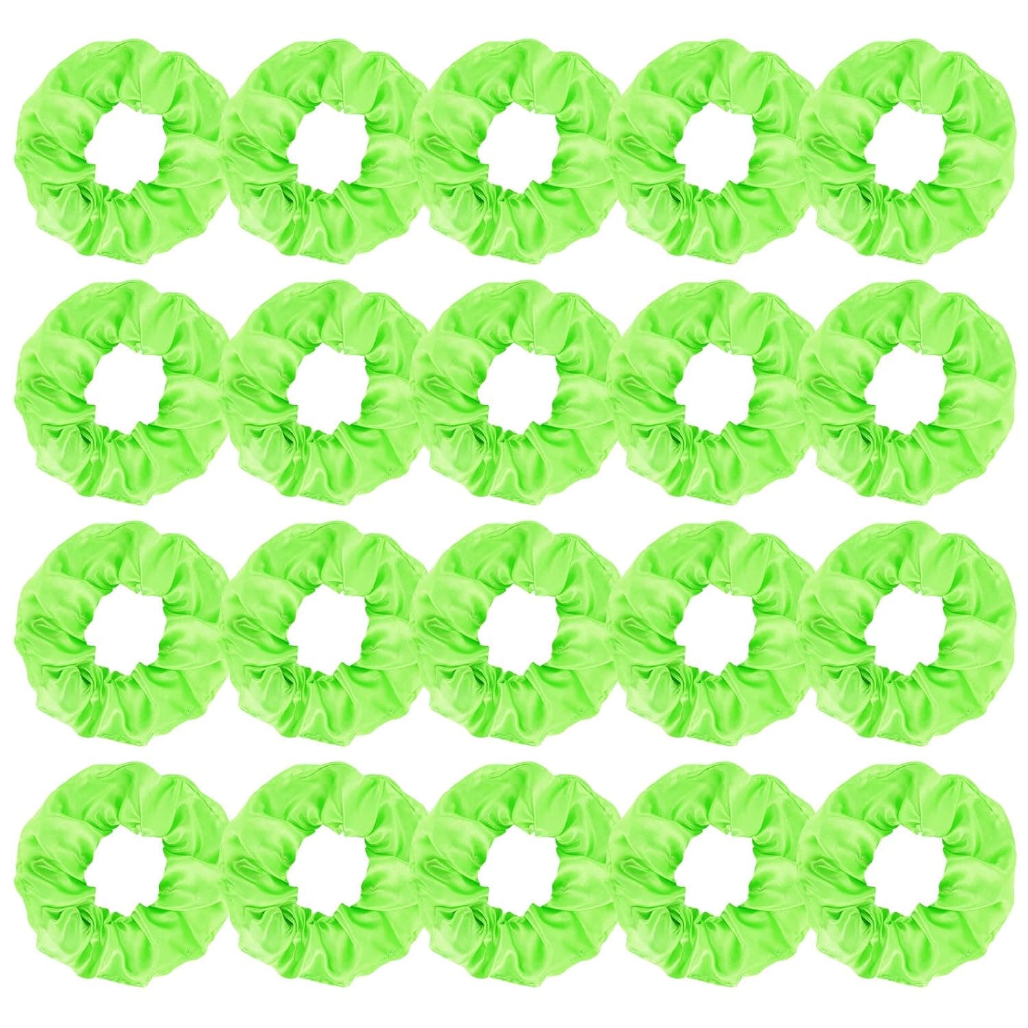 Neon-green satin scrunchies — 20-pack