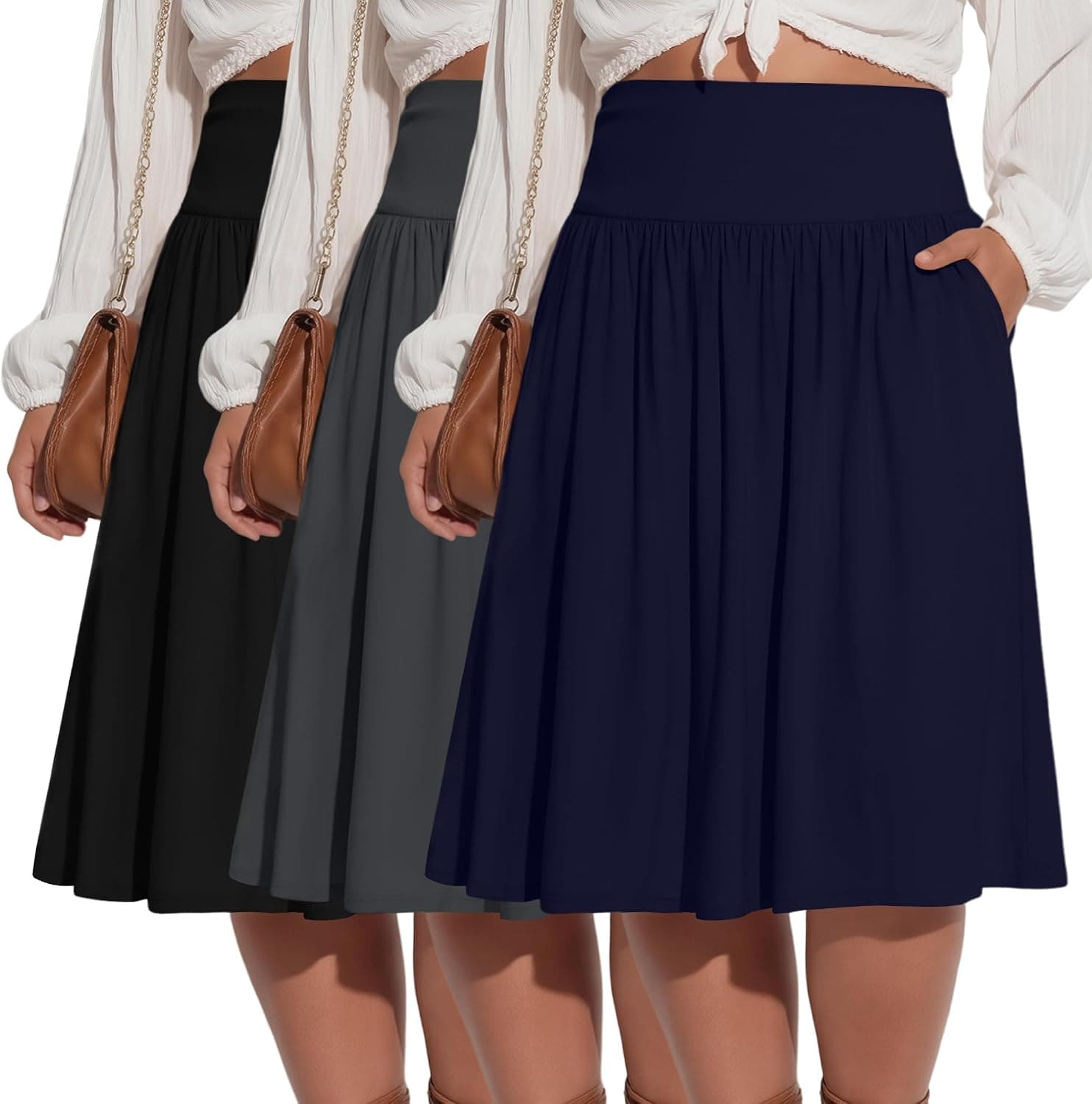 Charcoal-gray plus-size midi skirt — up to 5X