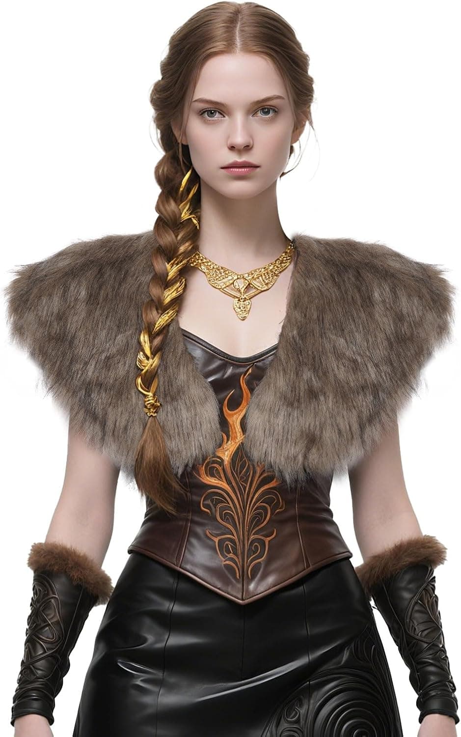 Brown faux-fur moth collar — 56.9-in outer circumference