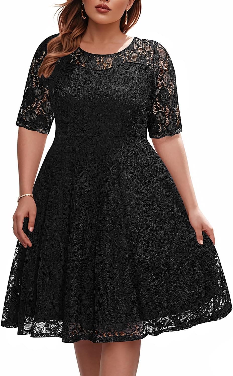 Black plus-size floral lace cocktail midi dress β sizes 14 Plusβ26 Plus