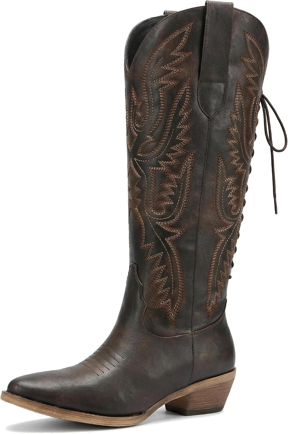 Dark-brown wide-calf knee-high cowboy boots — sizes 5–13 Wide