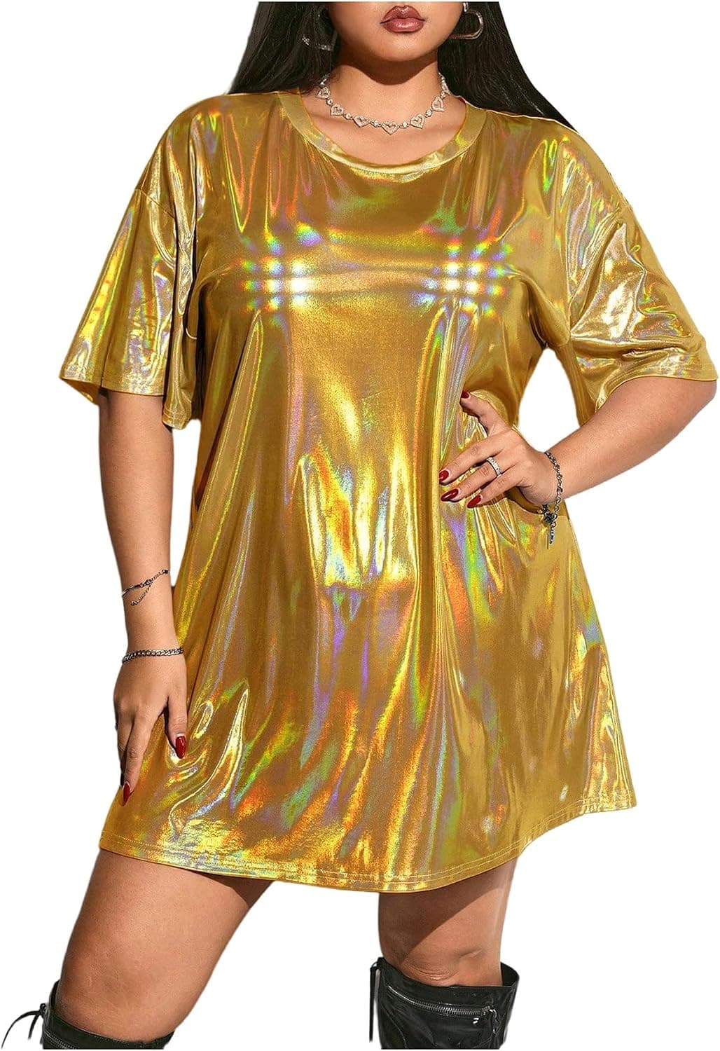 Gold metallic plus-size scale-texture tunic — closest match through 4X
