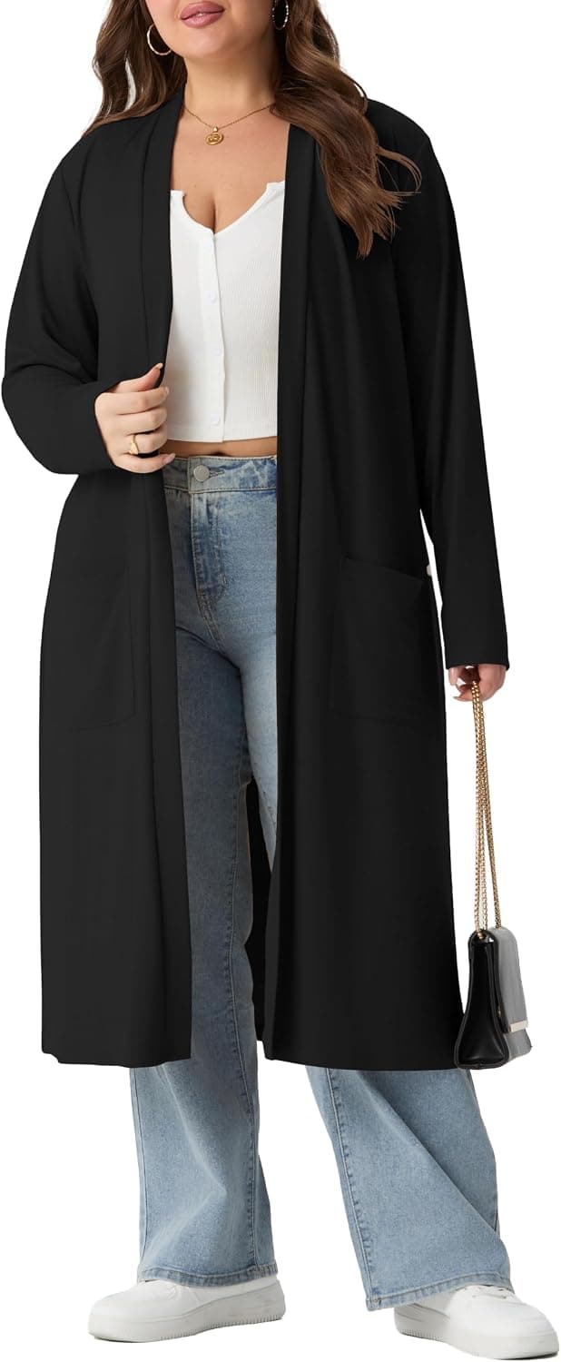 Black plus-size long duster cardigan β sizes 1Xβ5X
