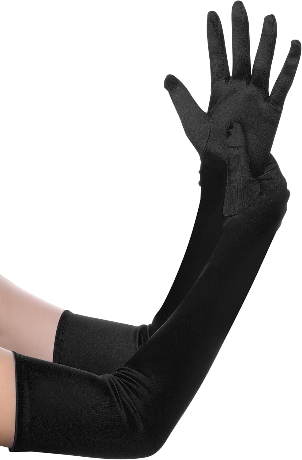 Black satin opera gloves