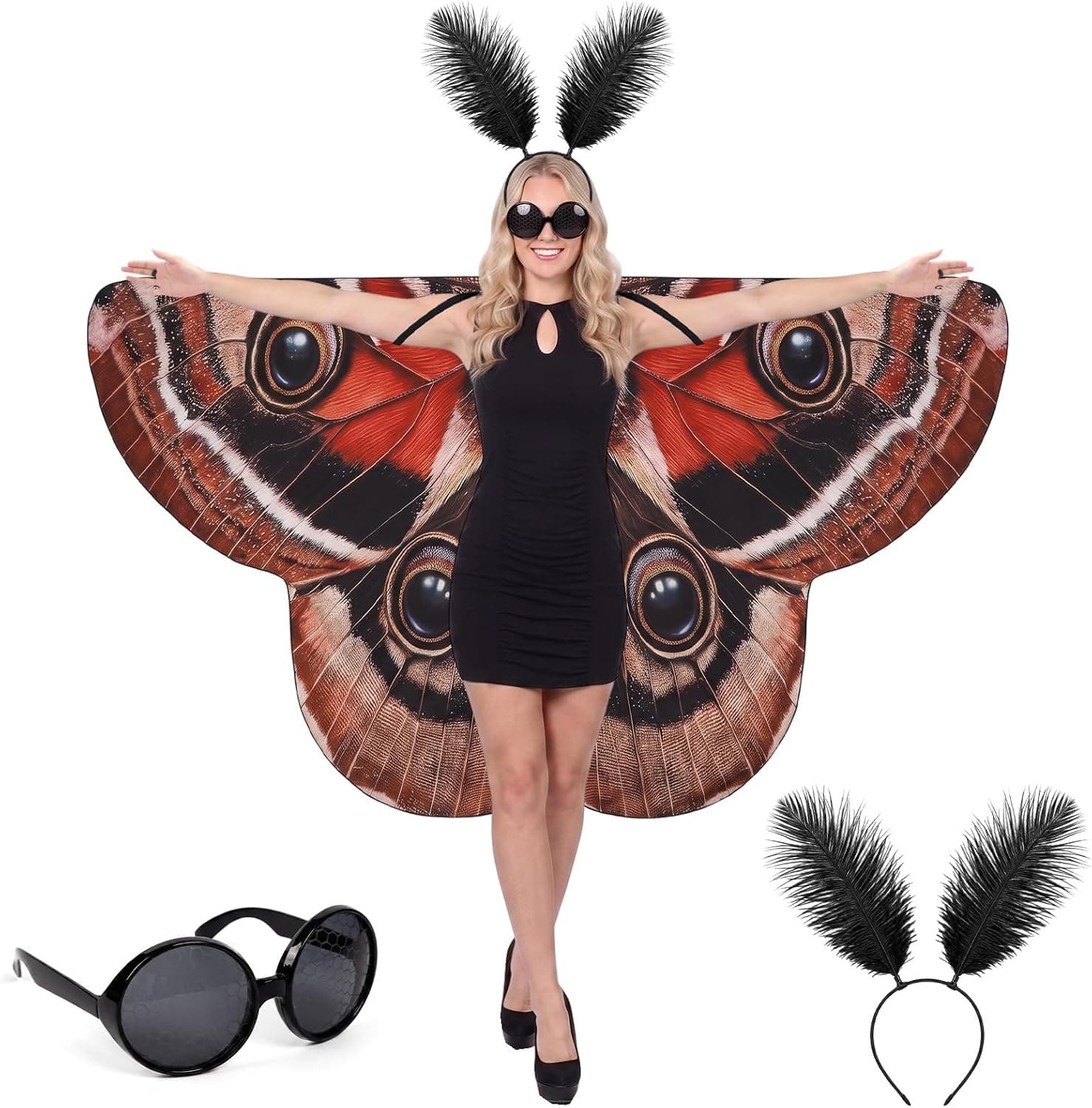Brown-black moth wing cape with headband