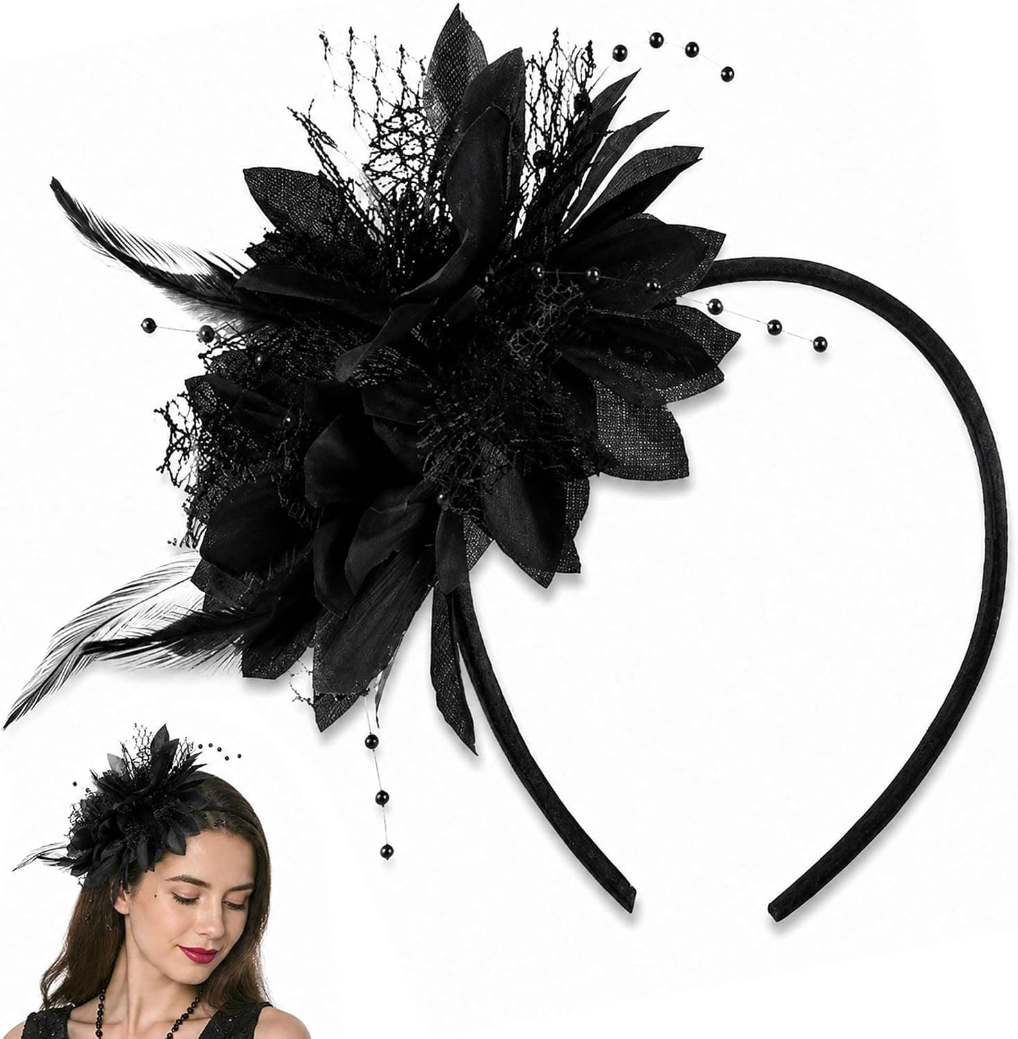 Black feather headband