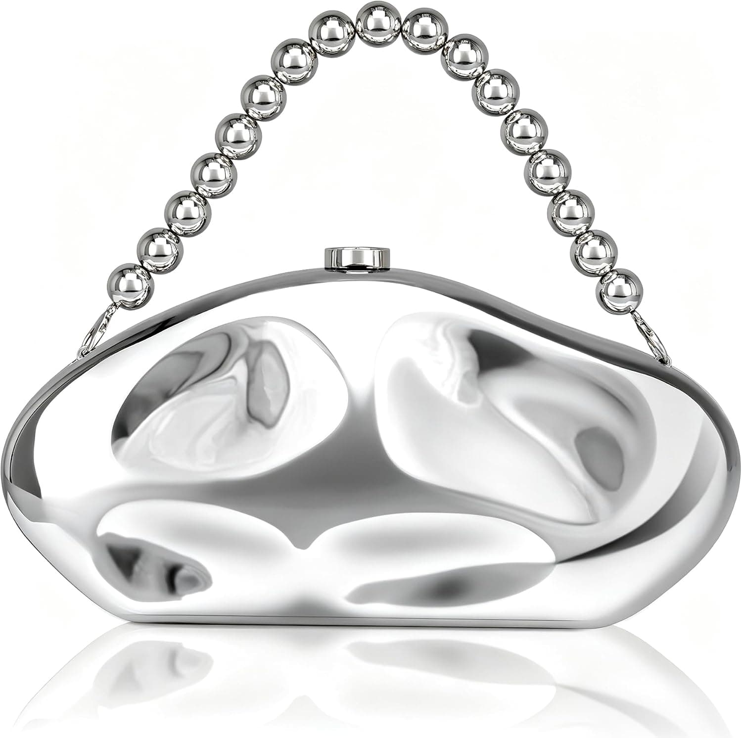 Metallic-silver irregular shell clutch β sculptural closest match