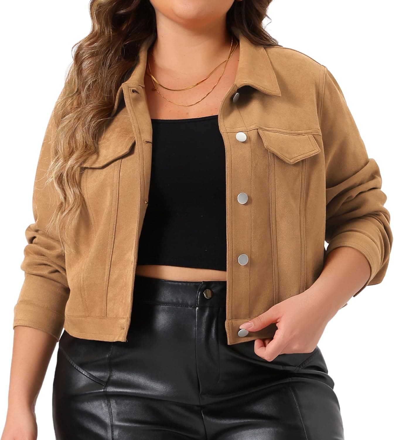 Brown plus-size cropped suede moto jacket β sizes 1Xβ4X