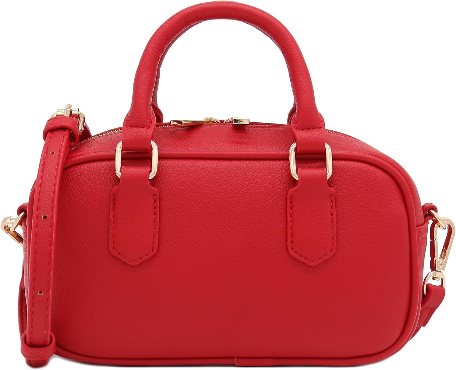 Red mini PU-leather satchel with top handle