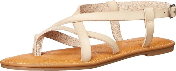 Taupe strappy flat sandals — wide-width option