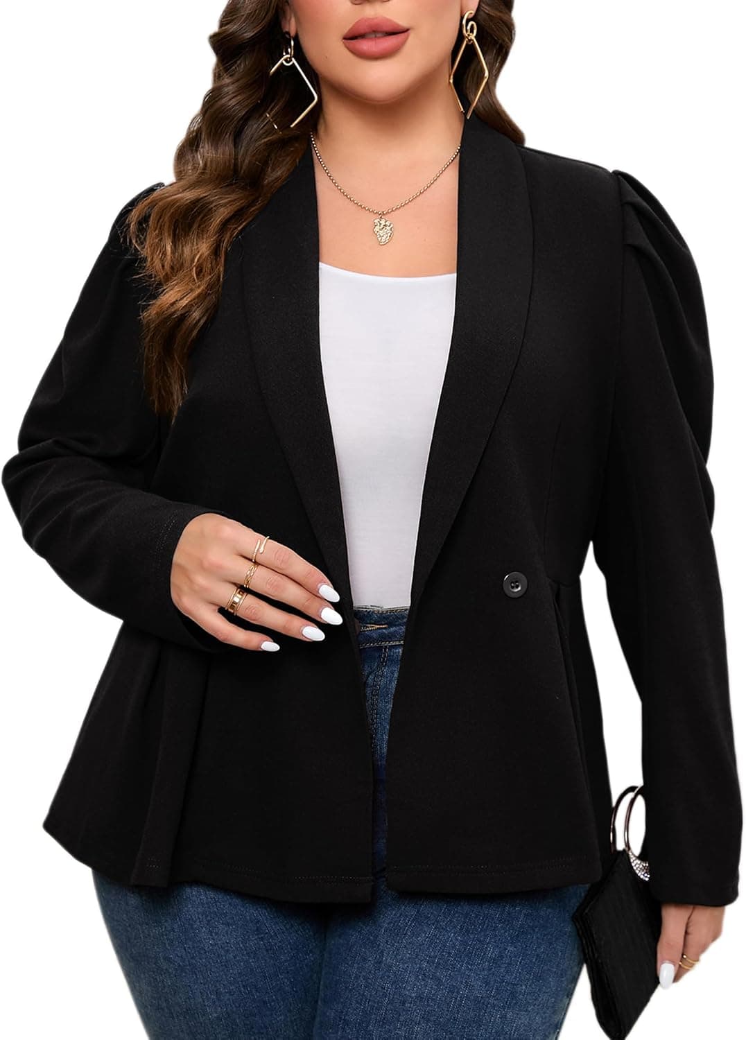 Black plus-size tailored blazer — up to 5X