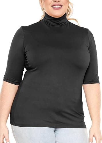 Black short-sleeve mock-neck top — XL–5X