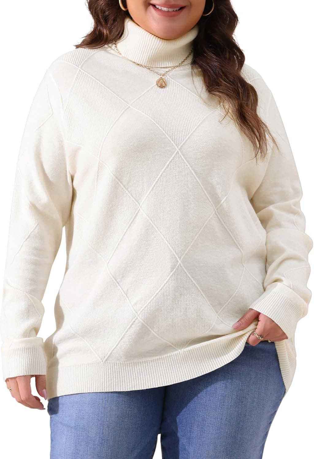 Cream-white plus-size turtleneck — up to 4X