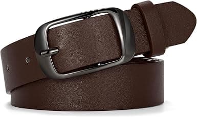 Dark-brown PU-leather belt — fits waists through 55–60 inches