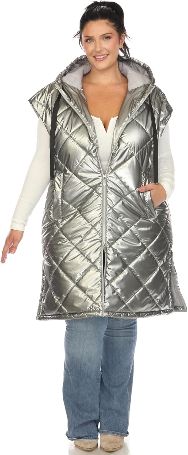 Silver metallic plus-size quilted vest — closest match through 3X