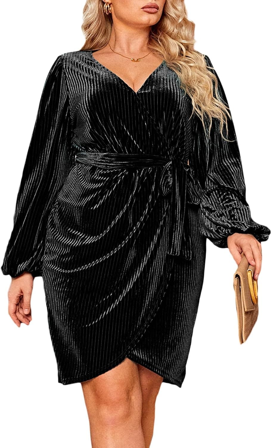 Black plus-size velvet wrap mini dress β sizes XL Plusβ4XL Plus