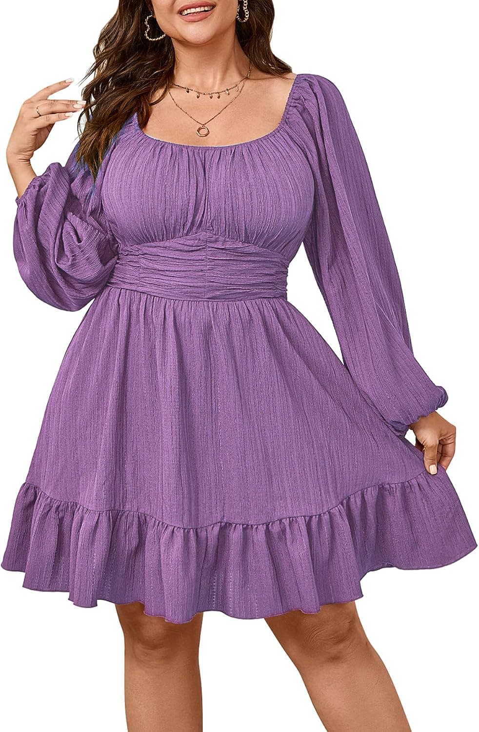Purple plus-size textured A-line mini dress β closest lavender match, 2Xβ4X Plus