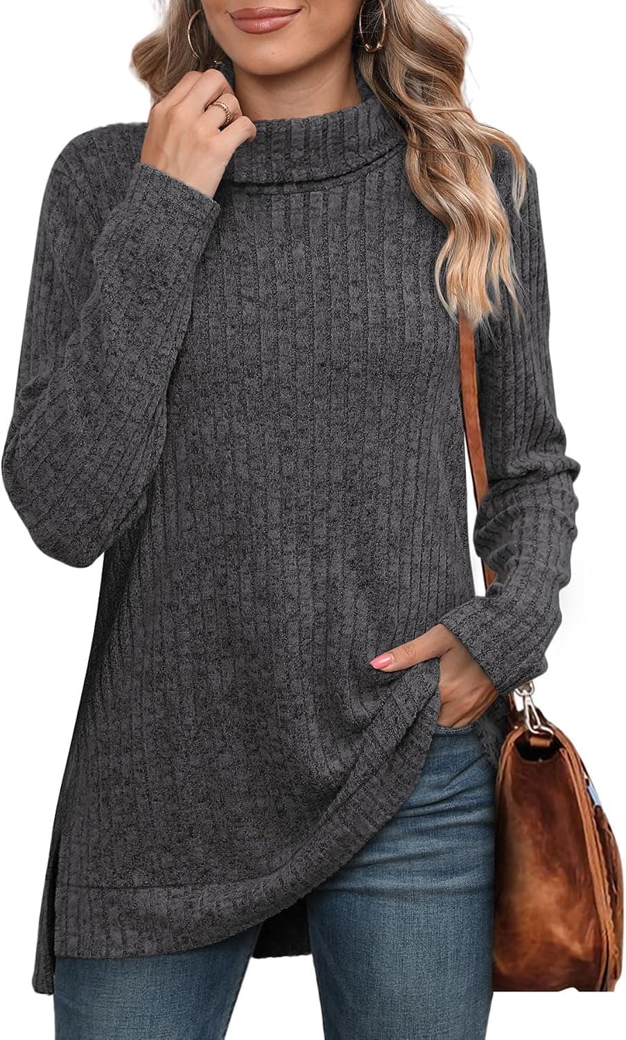 Charcoal plus-size turtleneck tunic — up to 3X