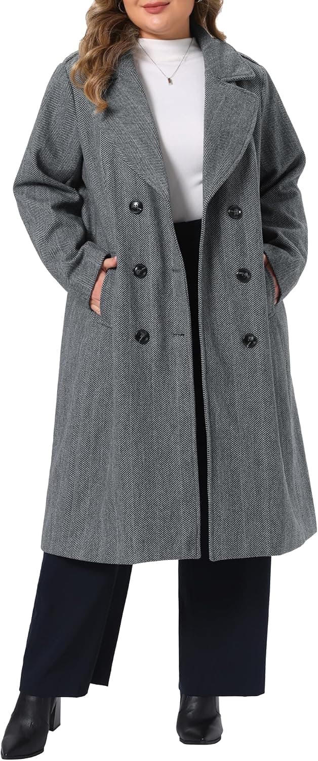 Gray plus-size double-breasted long coat β sizes 1Xβ4X (5.0 from 1 review)