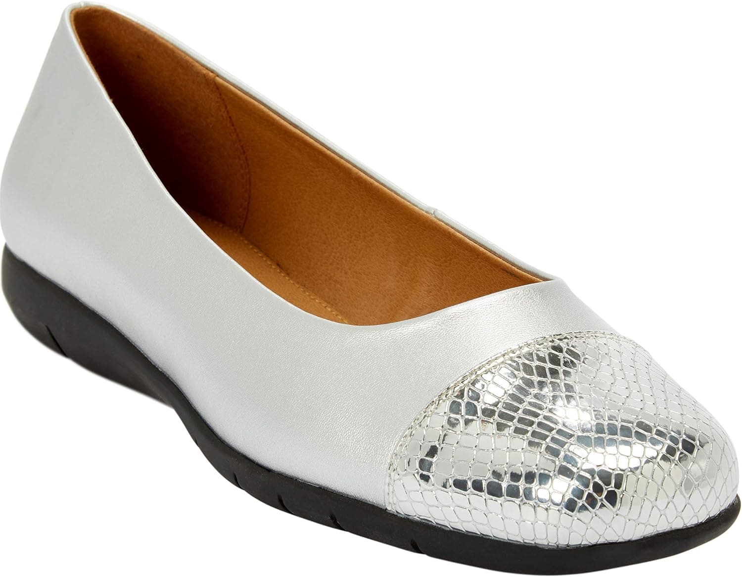 Silver wide-width ballet flats