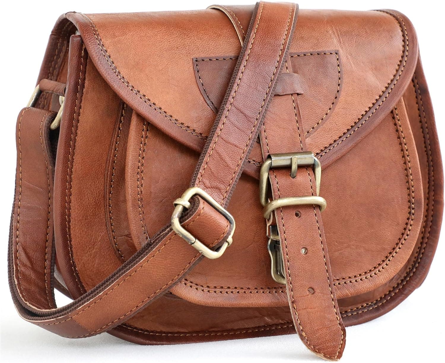 Brown leather satchel crossbody bag