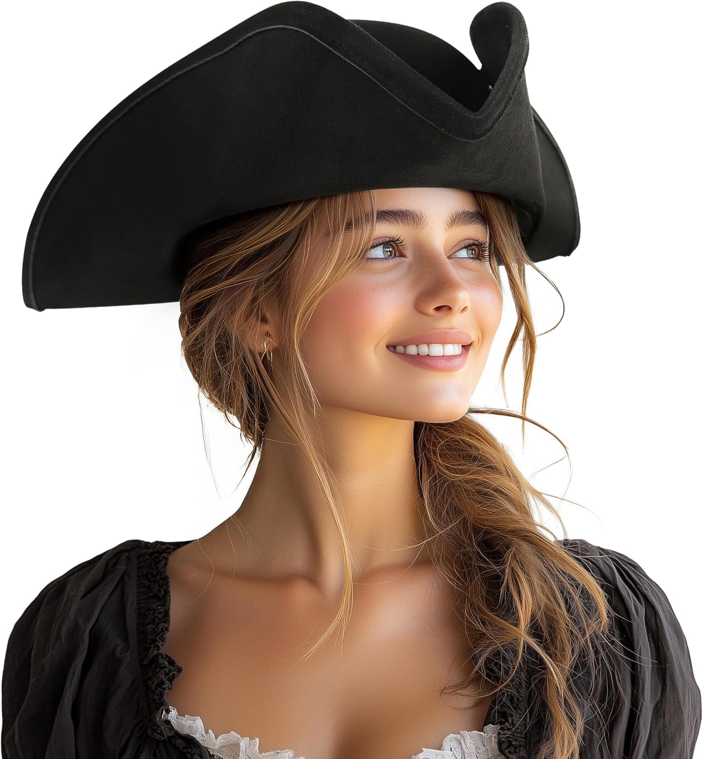 Black pirate tricorn hat