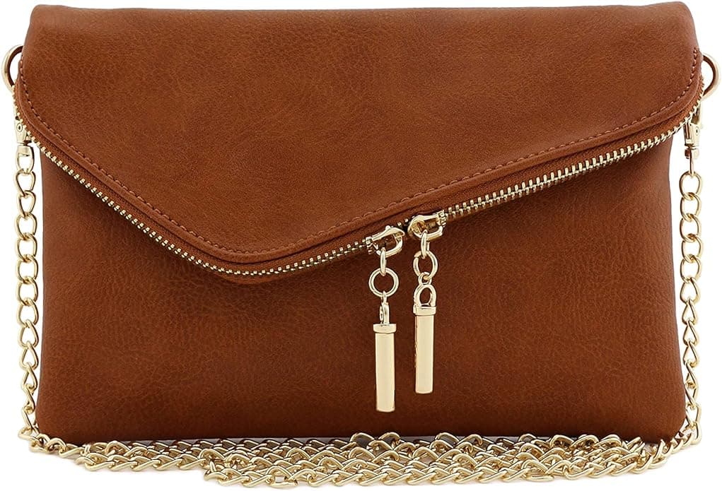 Dark-tan envelope clutch — closest brown-leather visual match