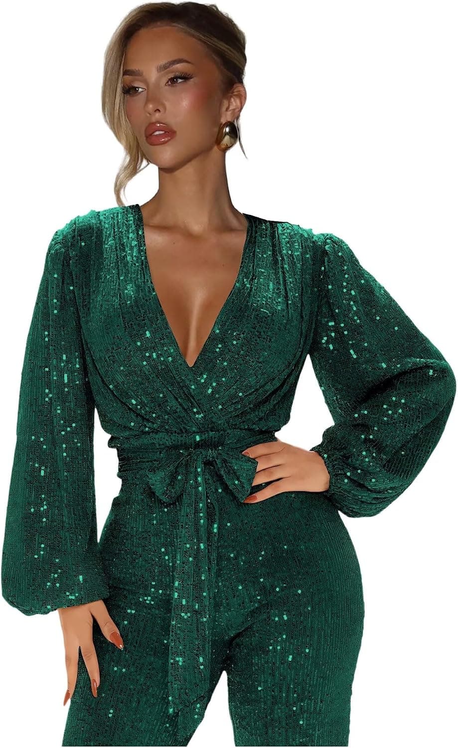 Teal plus-size sequin jumpsuit — up to 3X (velvet alternative)