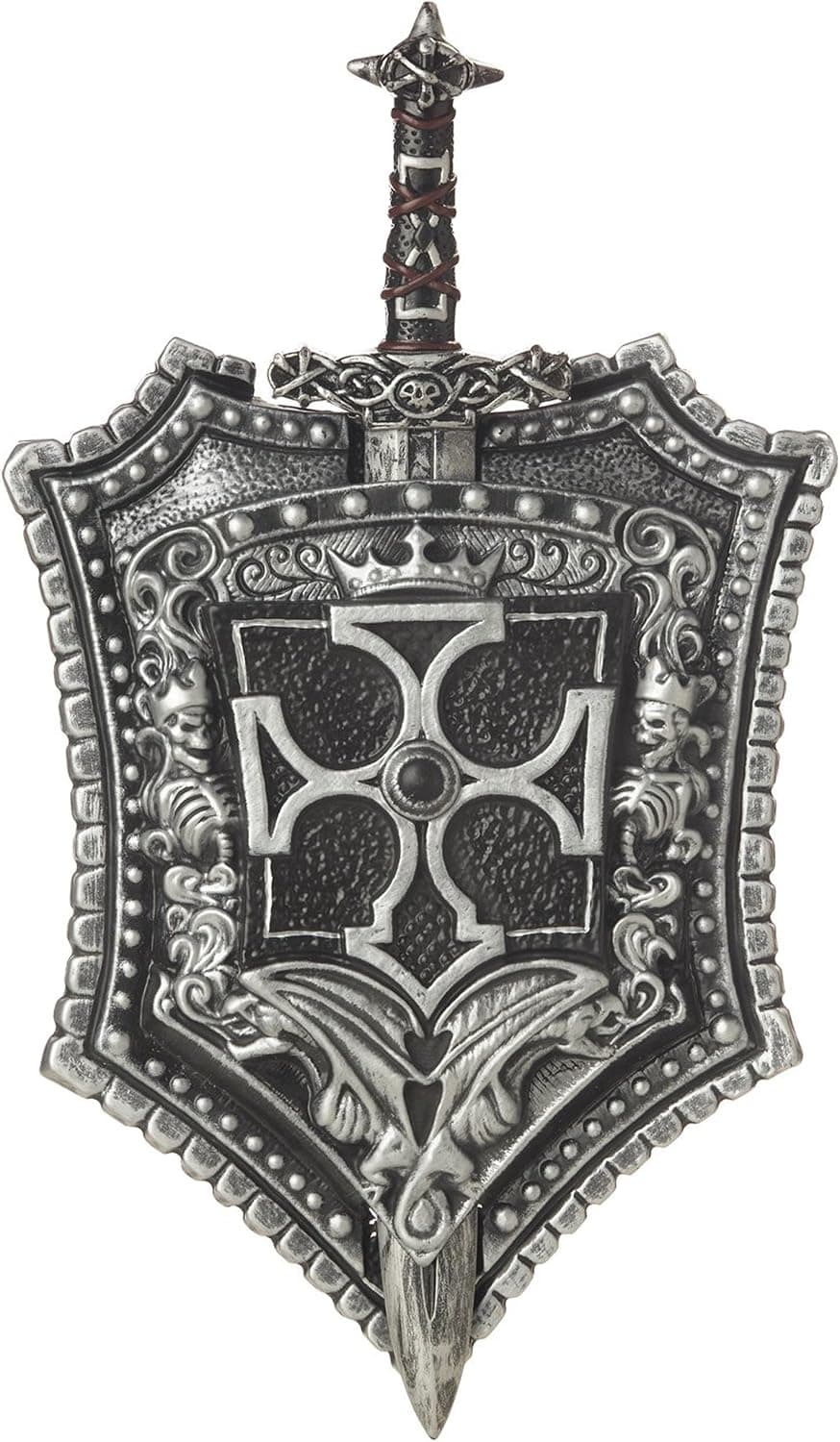 Black-and-silver crusader shield and sword prop