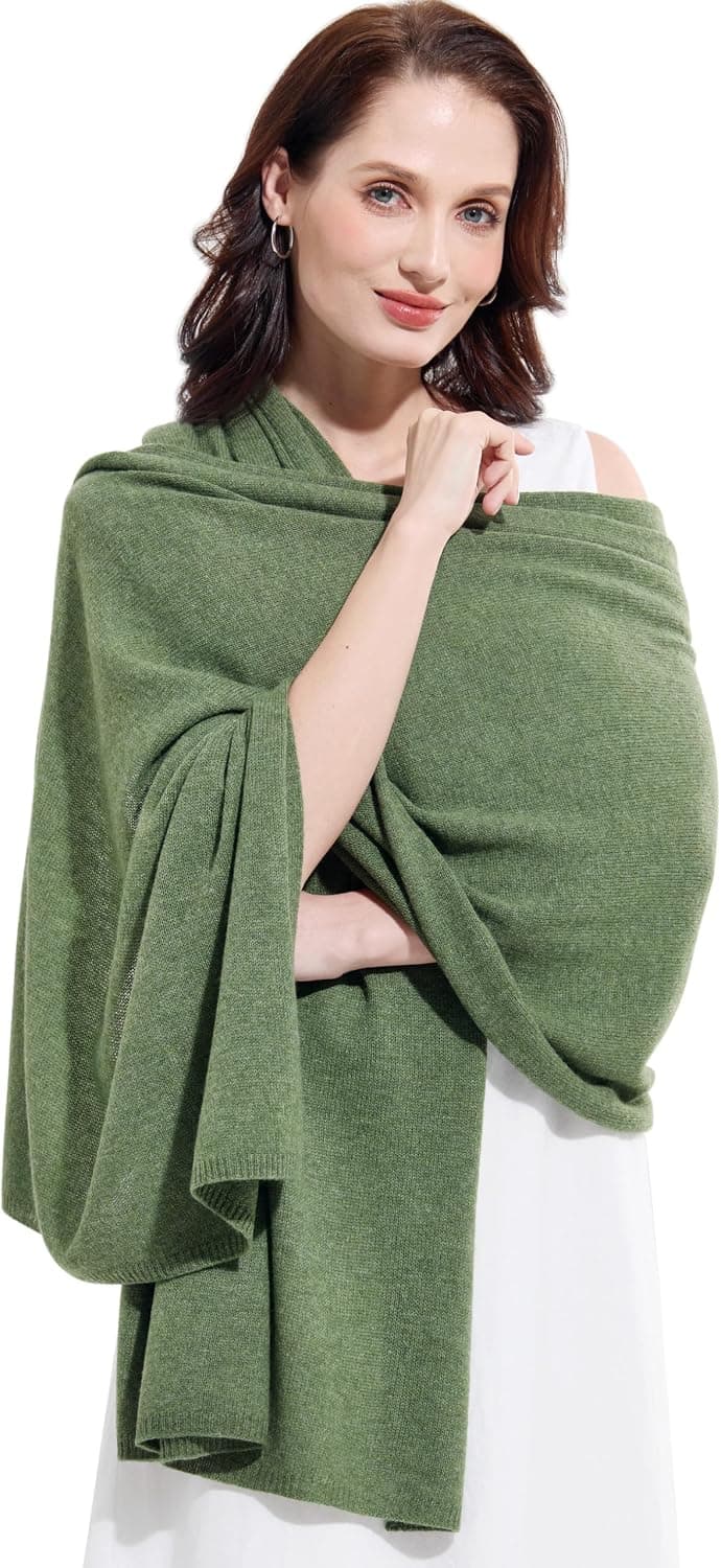 Mottled avocado-green cashmere-blend wrap scarf β 87 Γ 28 inches