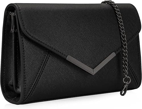 Black faux-Saffiano envelope clutch