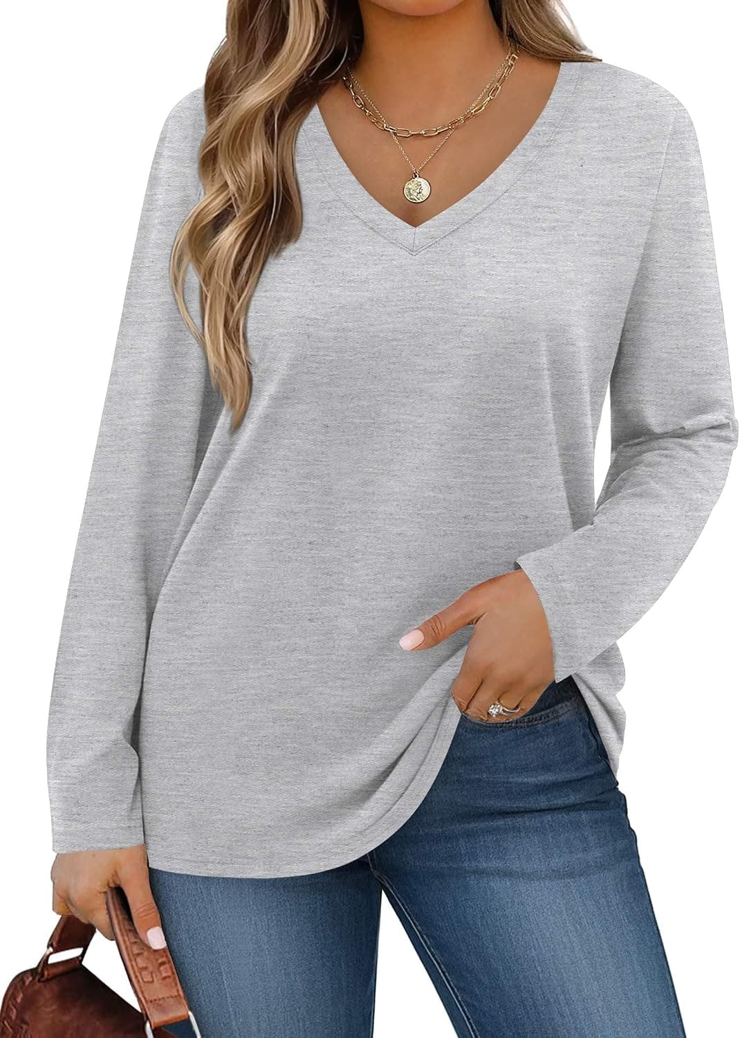Charcoal-gray plus-size long-sleeve top — up to 5X