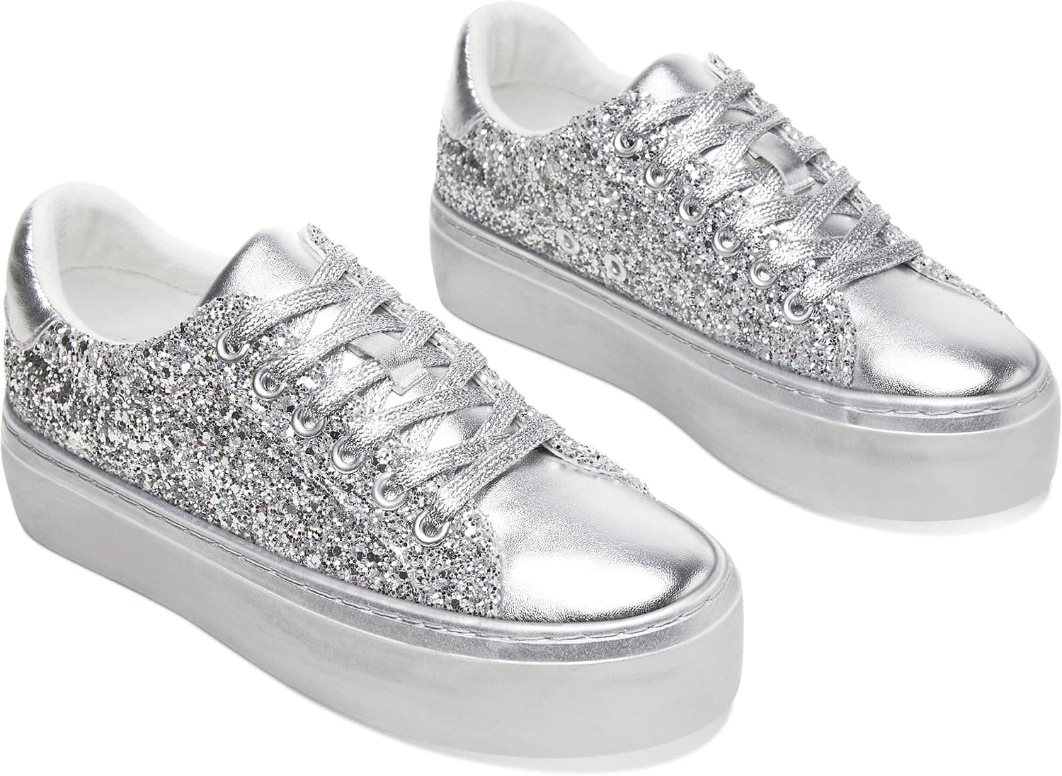 Silver glitter platform sneakers — sizes 5–11