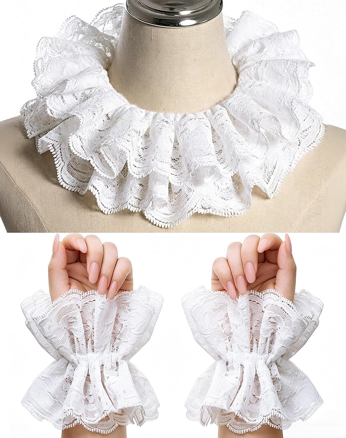 White ruffle collar and cuffs set