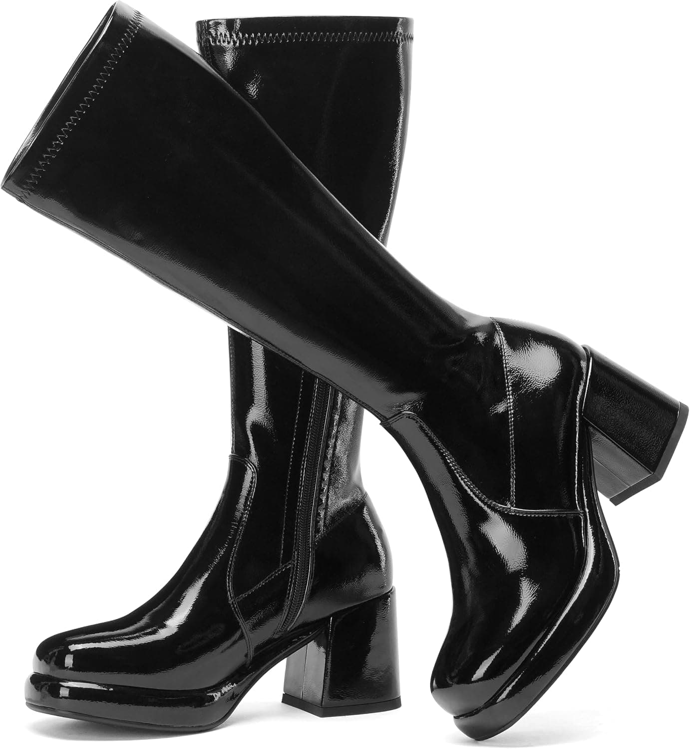 Black patent stretch knee-high boots β sizes 5β11
